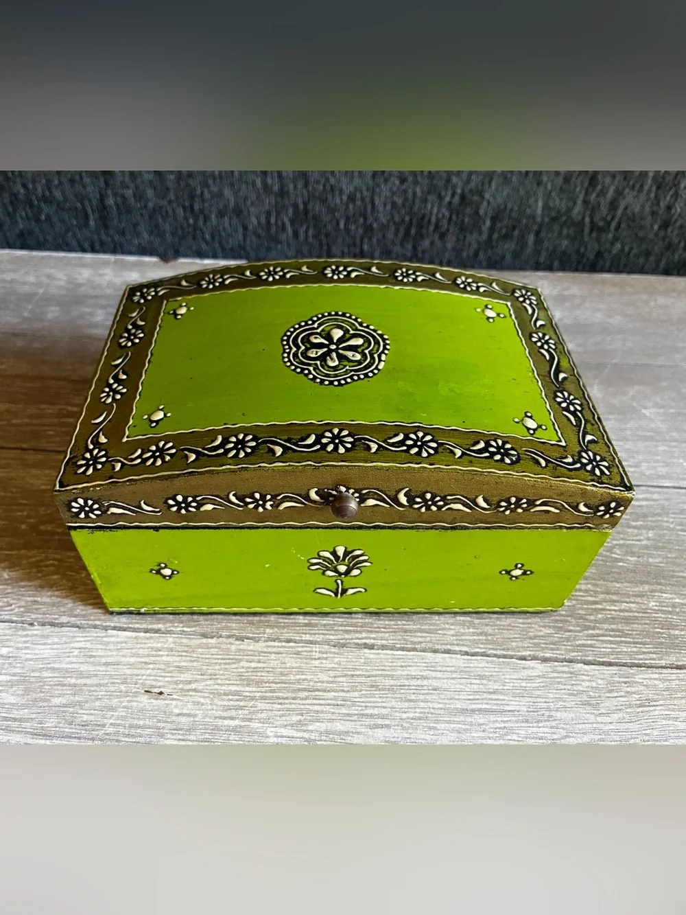 Hand-Painted Wooden Lime Green Decorative Boho Artisan Jewelry Box